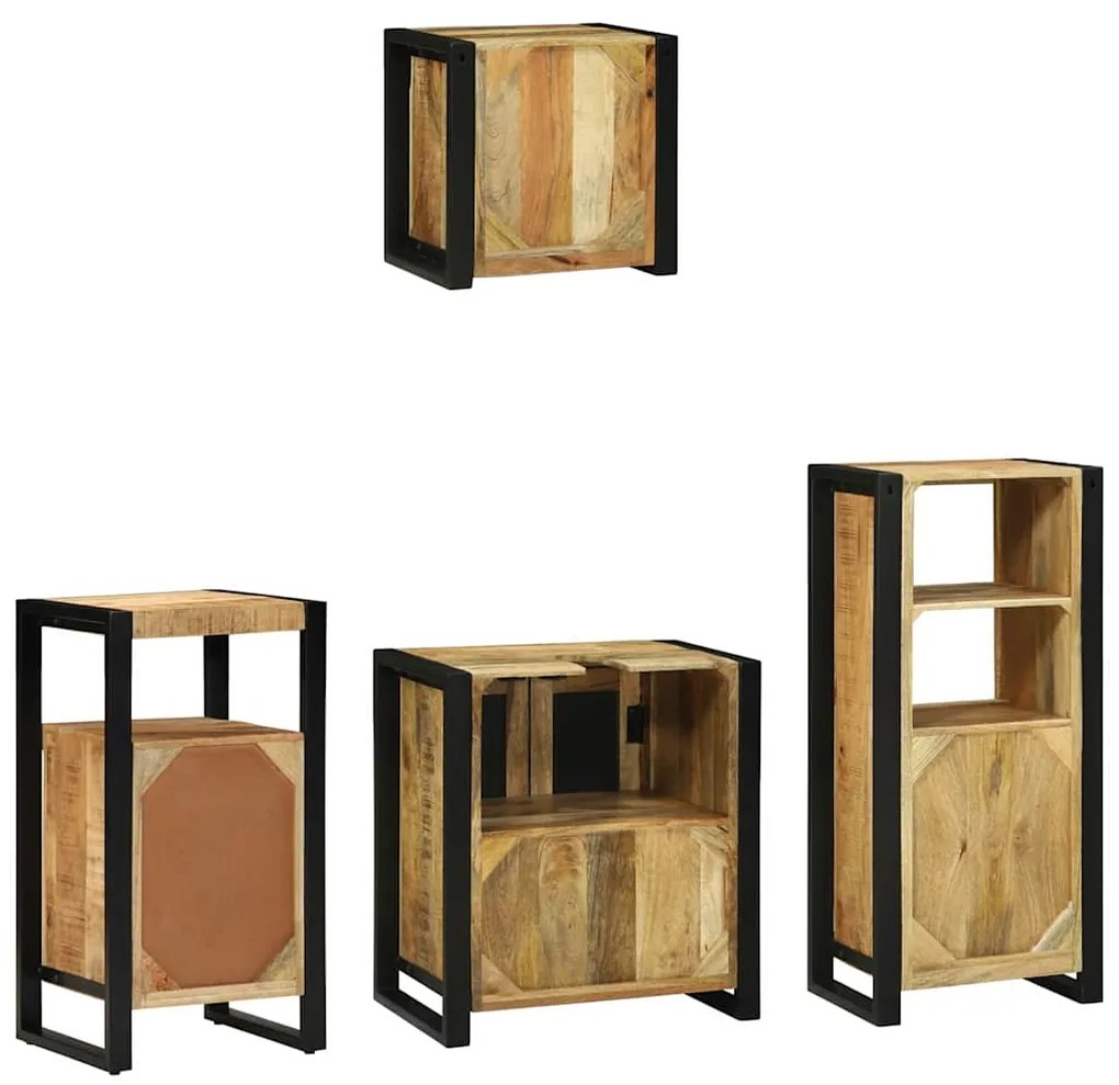 Conjunto de Móveis para Banheiro 4 pcs Madeira de manga maciça