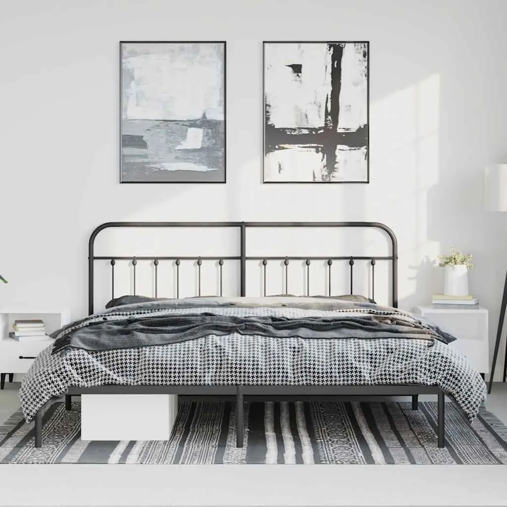 Estrutura de cama com cabeceira 183x213 cm metal preto