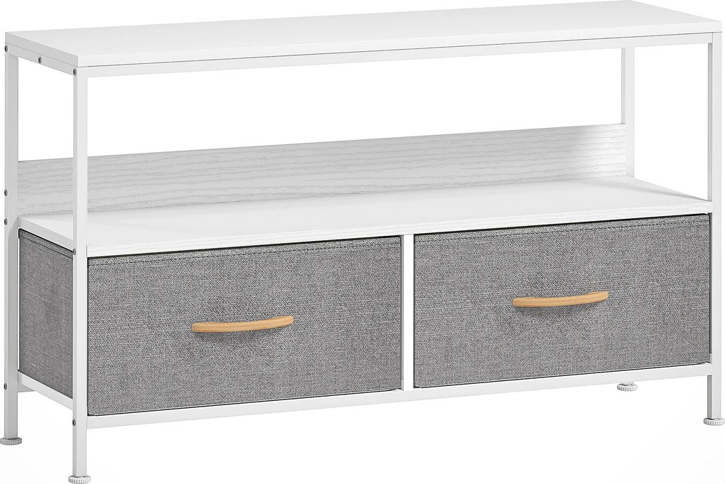 HOMCOM Móvel de TV com Prateleira e 2 Gavetas de Tecido Dobráveis para Televisores até 47 Polegadas  98x29x56 cm Branco e Cinza | Aosom Portugal