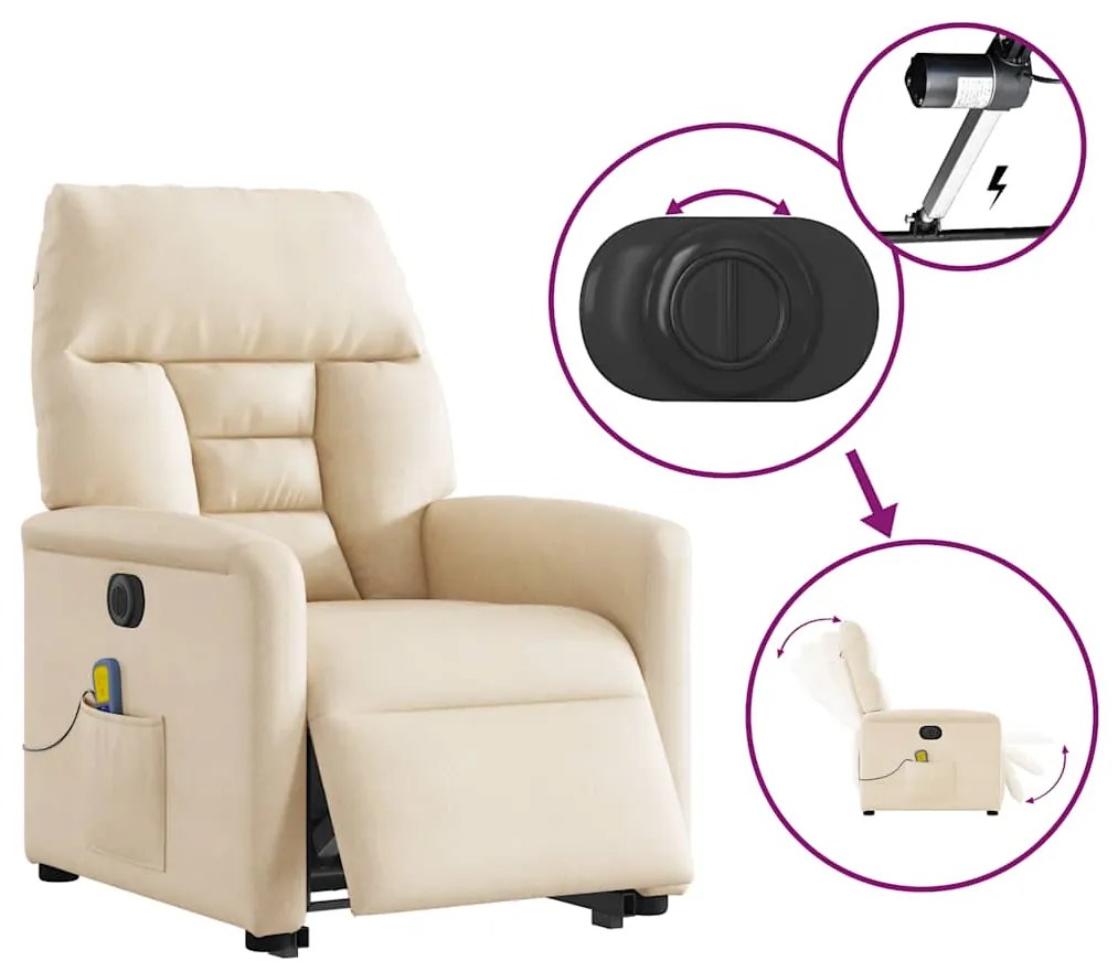 Poltrona de massagens elétrica elevatória microfibra cor creme