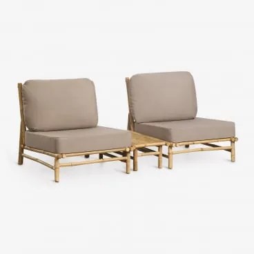 Conjunto De Jardim Com 2 Poltronas E Mesa Auxiliar Retangular Em Bambu Isendra Tecido Castanho Moca - Sklum