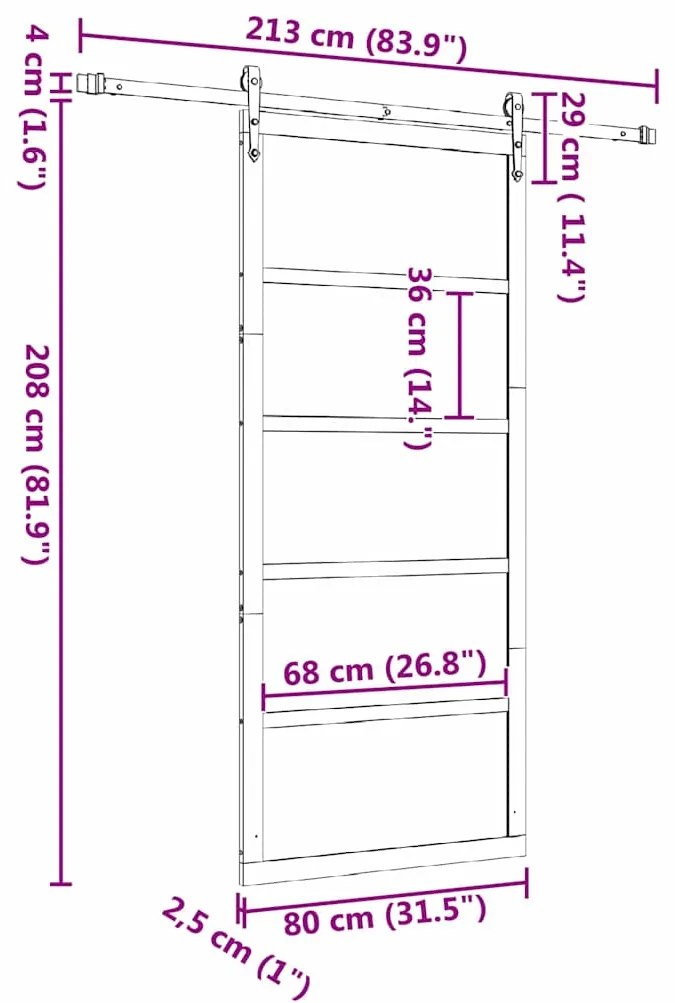 Porta Deslizante Castanho 80 x 208 cm Madeira de pinho maciça