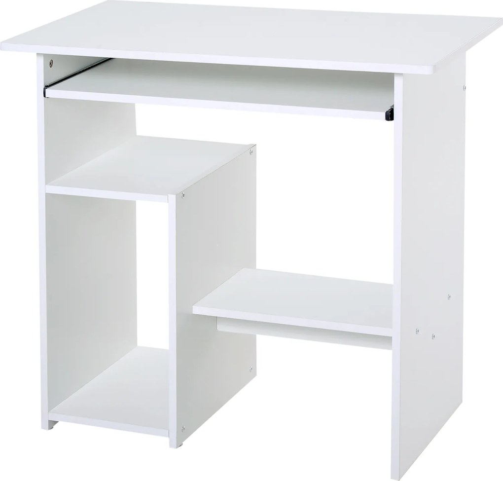 Secretária com arrumação, tabuleiro para teclado e suporte para monitor, 80 x 45 x 75 cm, branca