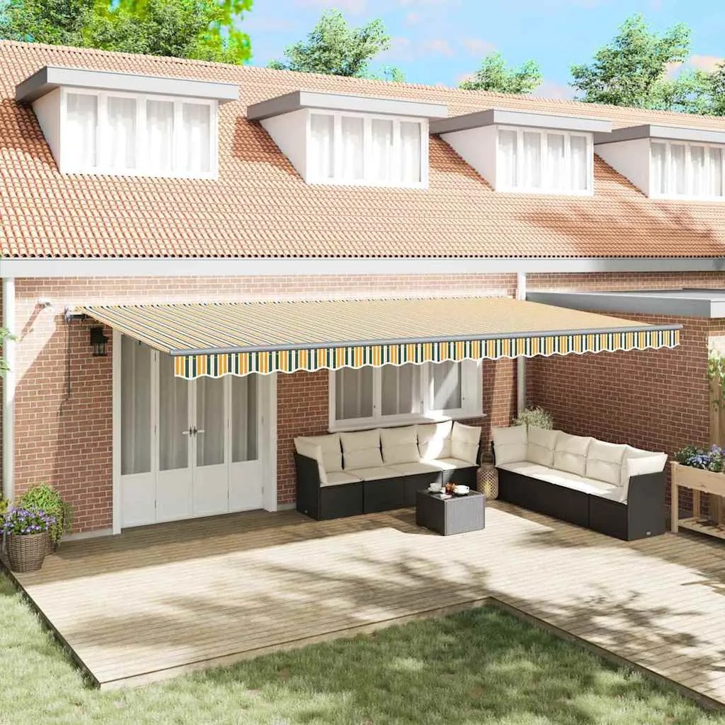 vidaXL Toldo Retrátil Automático com LED Verde e Amarelo 600x300 cm