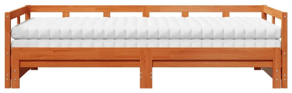 Sofá-cama com gavetão e colchões 90x200 cm pinho castanho-mel