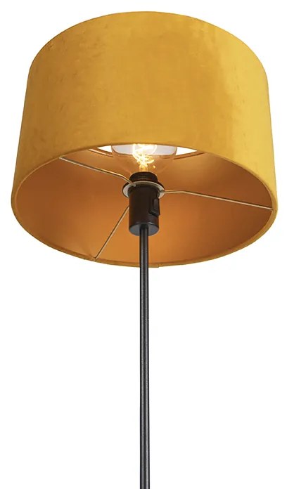 Candeeiro de pé preto com abajur de veludo amarelo ocre com dourado 35 cm - Parte Country / Rústico