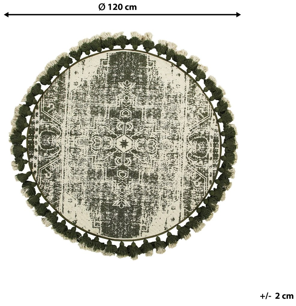 Tapete redondo de algodão creme e verde ø 120 cm KAHTA Beliani