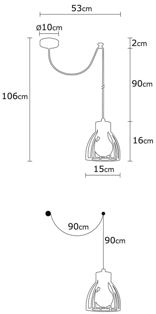 Candeeiro Chandelier Kemah – Preto – 53 cm Diâmetro x 108 cm Altura