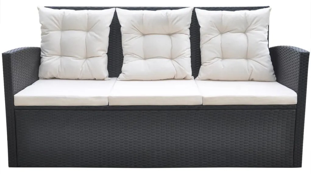 6 pcs conjunto jantar exterior com almofadões vime PE preto