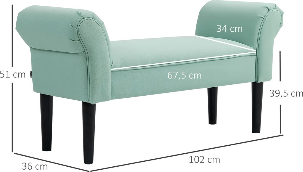 Banco acolchoado 102 x 36 x 51 cm para a cabeceira da cama, para quarto, em tecido de voile, verde