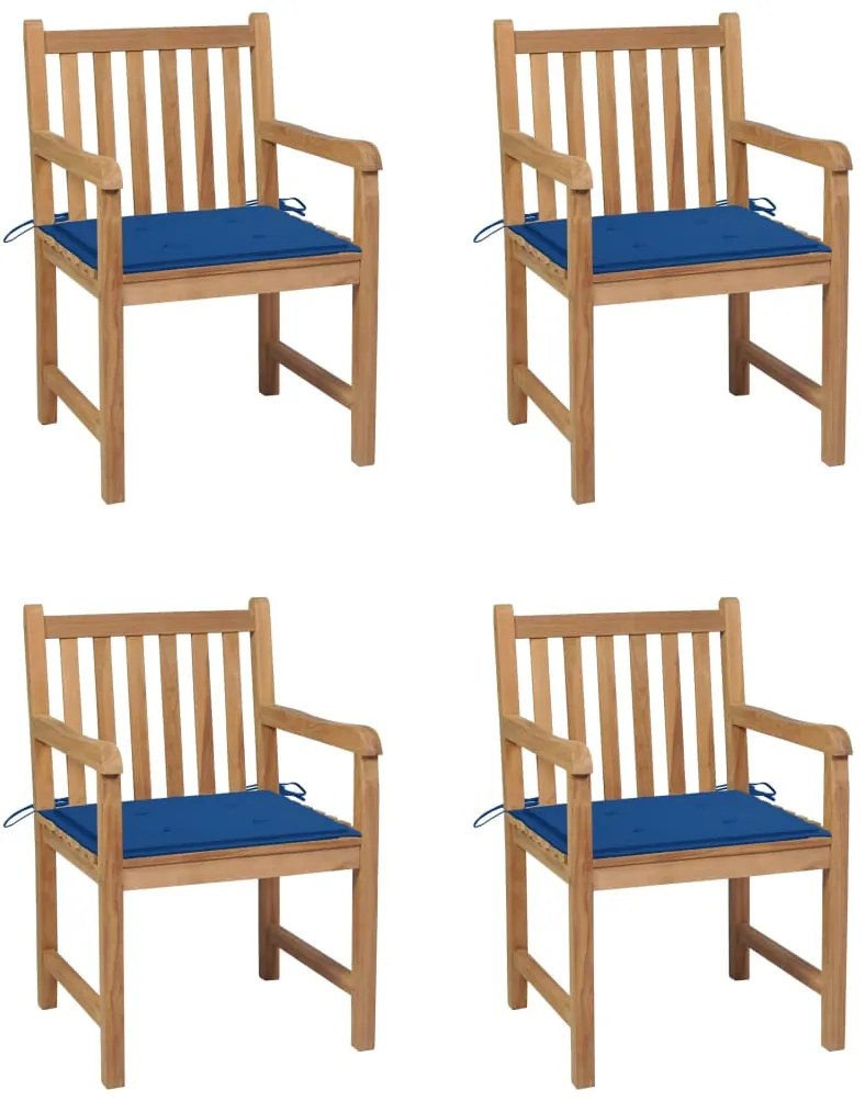 Cadeiras de jardim c/ almofadões azul real 4 pcs teca maciça