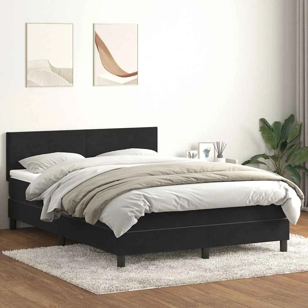 vidaXL Cama box spring c/ colchão e LED 140x220 cm veludo preto