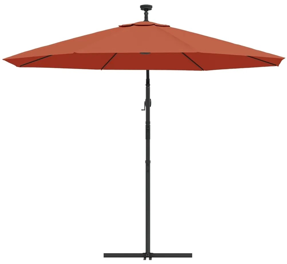 Guarda-sol cantilever de jardim luzes LED/poste aço terracotta