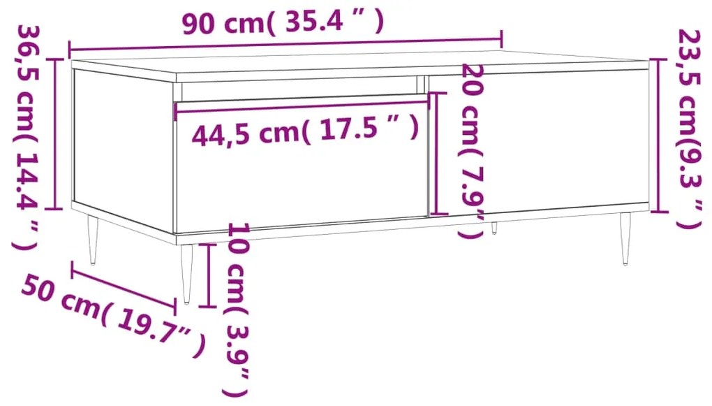 Mesa de centro 90x50x36,5 cm derivados madeira branco brilhante