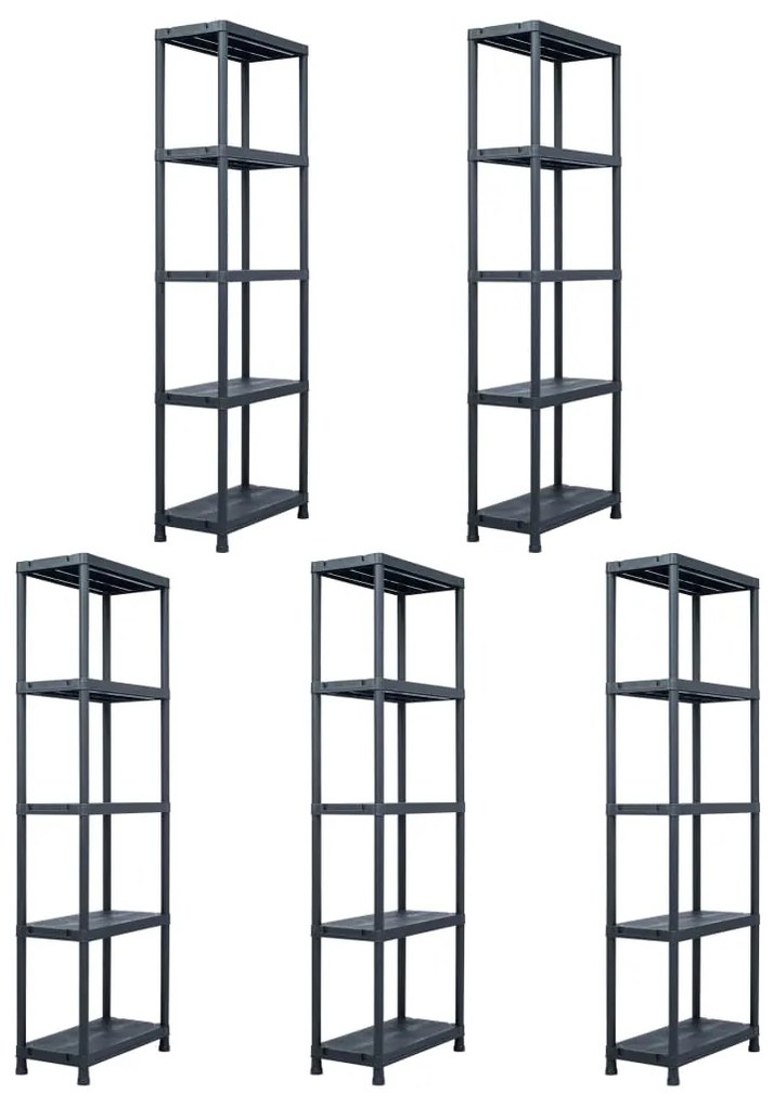 vidaXL Estantes de arrumação 5 pcs preto 125 Kg 60x30x180 cm plástico
