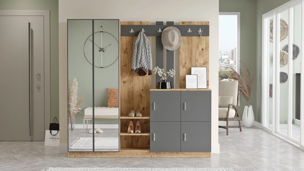 Hall Stand DD9 – Pinho Atlântico/Antracite – 187,2 cm x 180 cm x 37,5