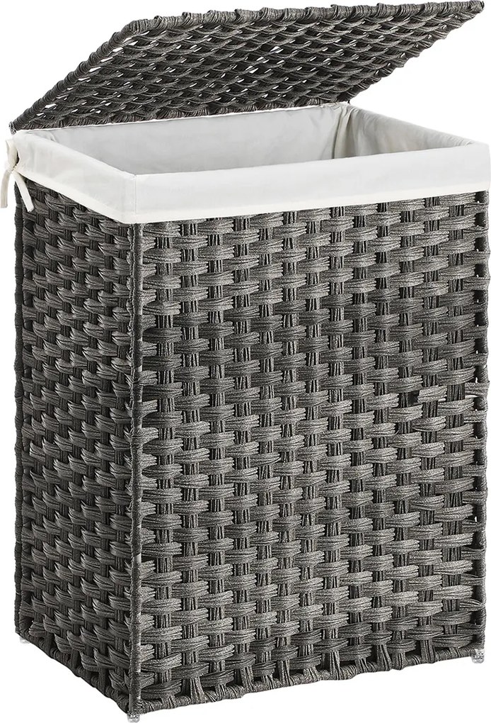 Cesto da roupa suja 45,5 x 32 x 61 cm em Polyrattan, 90 L, cinzento