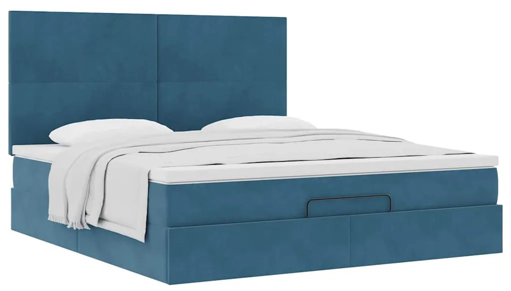 Estrutura cama otomana colchões 180x200 cm veludo azul escuro