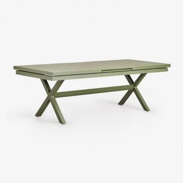 Rectangular Extensible Dining Table In Aluminum Karena Verde Azeitona Intenso & 240 - 300 X 100 Cm - Sklum