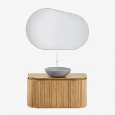 Conjunto De Móvel De Casa De Banho Suspenso Em Madeira De Manga Analis Madeira De Manga & Cimento Cinzento Redondo Ø40 Cm Tarsis & Oval - Sklum