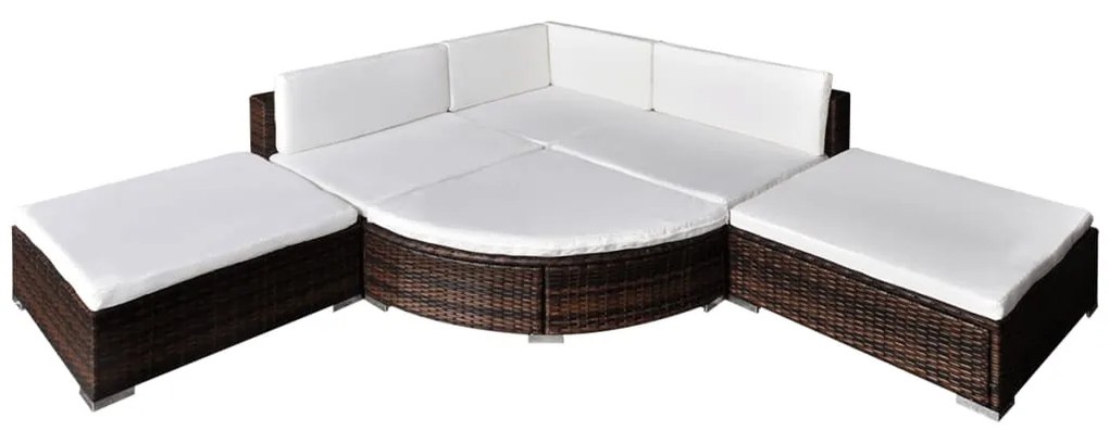 6 pcs conjunto lounge jardim c/ almofadões vime PE castanho