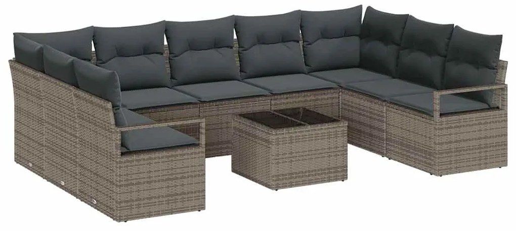 Conjunto de Sofás de Jardim de 9 Peças com Almofadas, Preto, Rattan, P