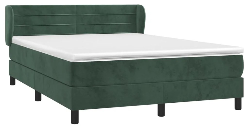 Cama com molas/colchão 140x190 cm veludo verde-escuro