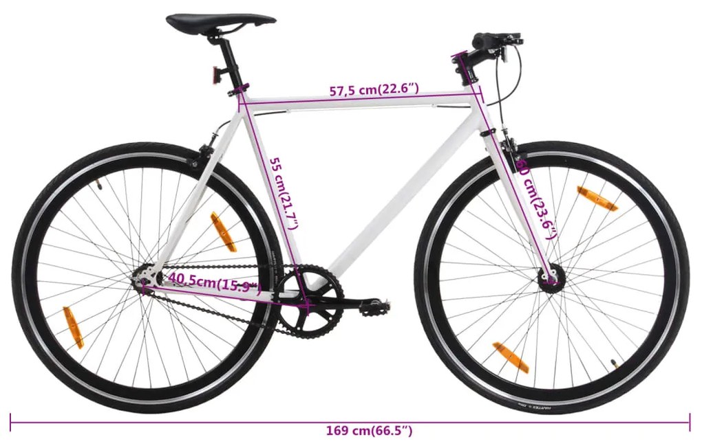 Bicicleta de mudanças fixas 700c 55 cm branco e preto