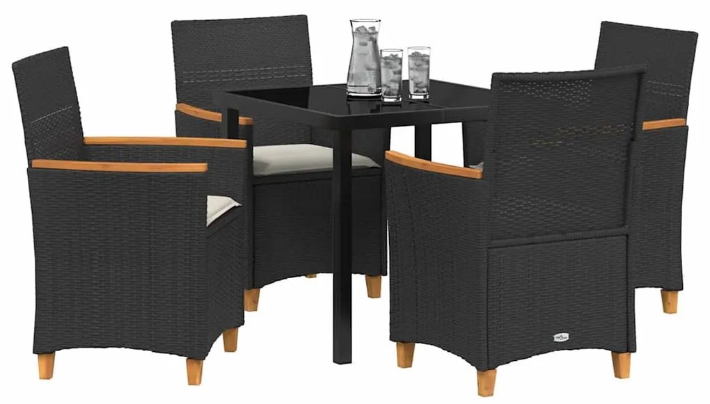 Conjunto de Jantar de Jardim com 5 Peças e Almofadas Pretas em Rattan