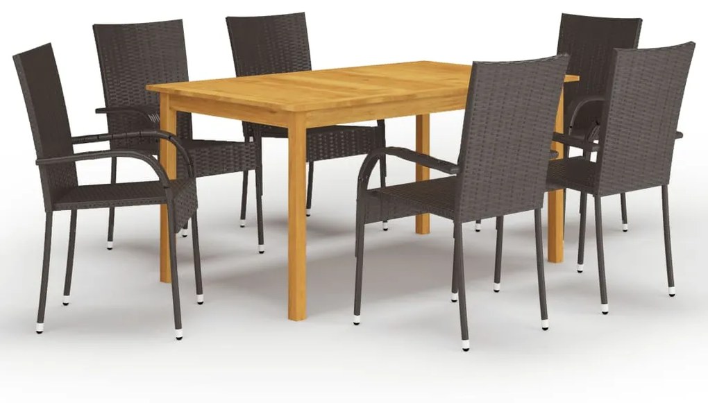 vidaXL 7 pcs conjunto de jantar para jardim castanho
