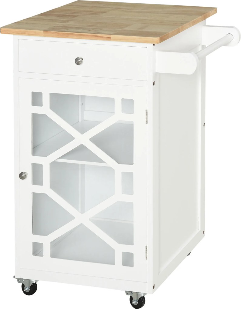 Carrinho de cozinha com Rodas 63 C x 45 P x 86 A cm gaveta, armário, toalheiro - branco
