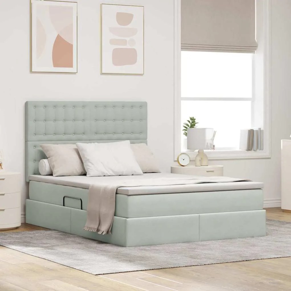 vidaXL Cama com arrumação e colchão Cinzento-claro 140 x 200 cm Veludo