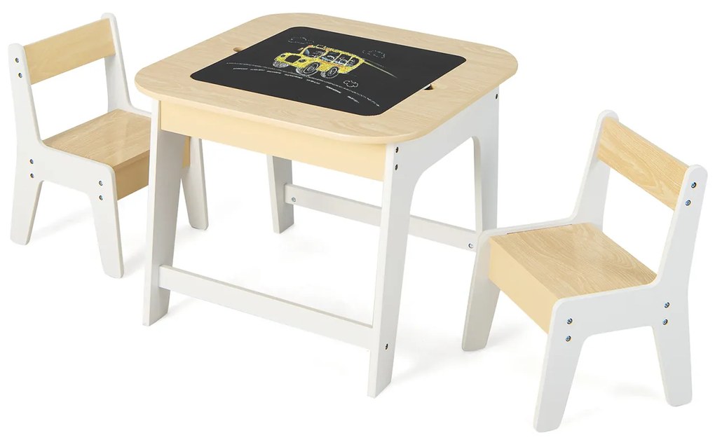 Mesa e cadeiras infantis 4 em 1 com vários compartimentos para aprendizagem - Cinza