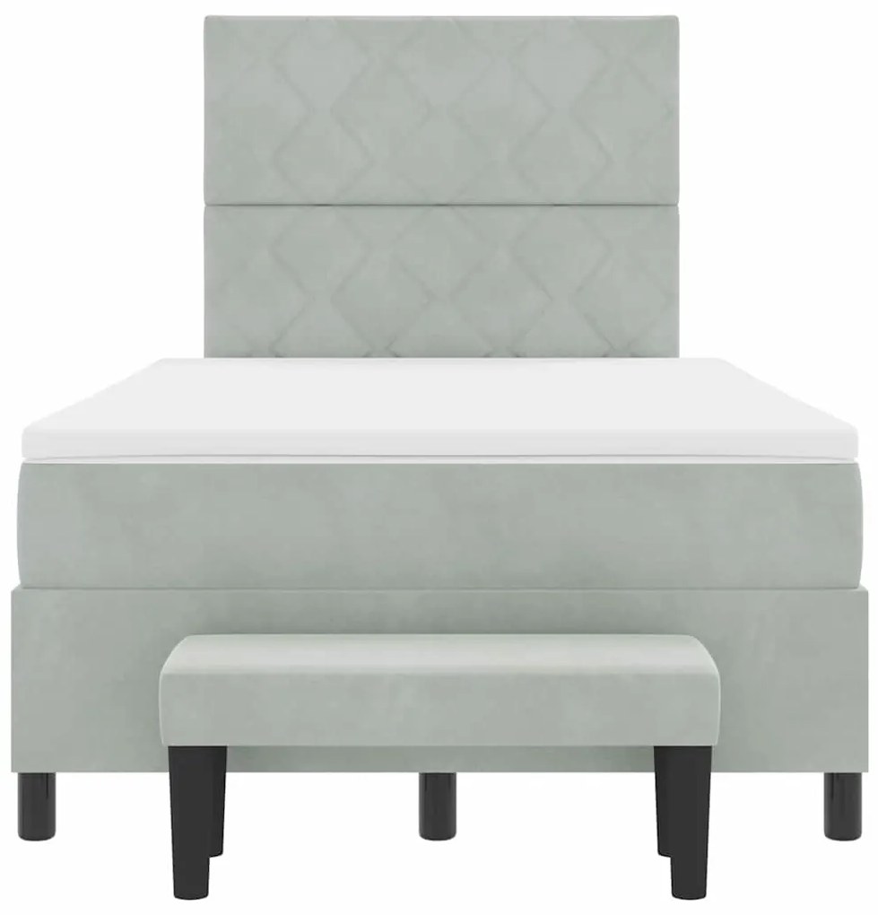 Cama Box Spring com Colchão e Banco Cinza Claro 120x190 cm Veludo
