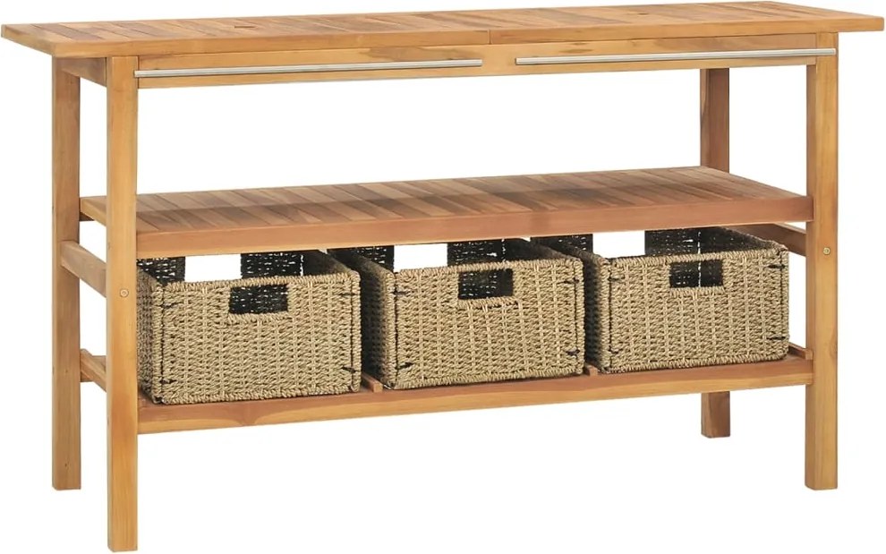 vidaXL Móvel lavatório c/ 3 cestos casa banho teca maciça 132x45x75 cm
