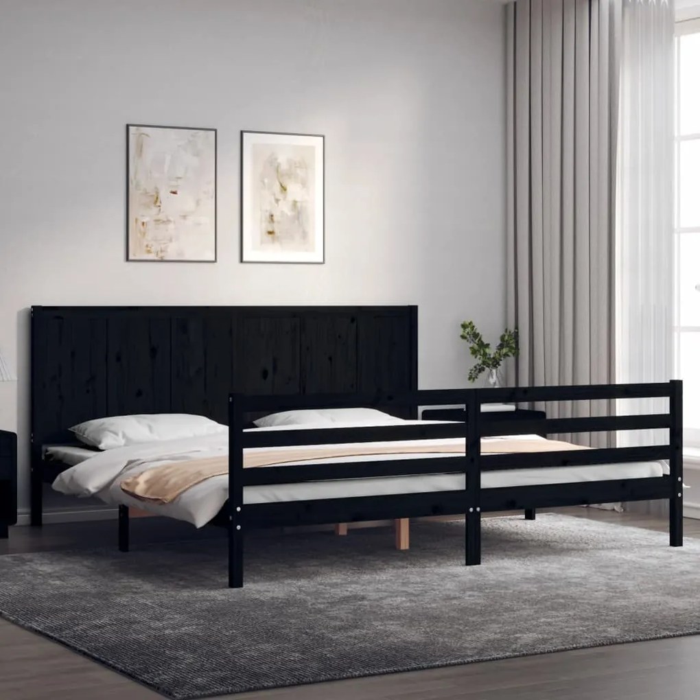 vidaXL Estrutura de cama com cabeceira 200x200 cm madeira maciça preto