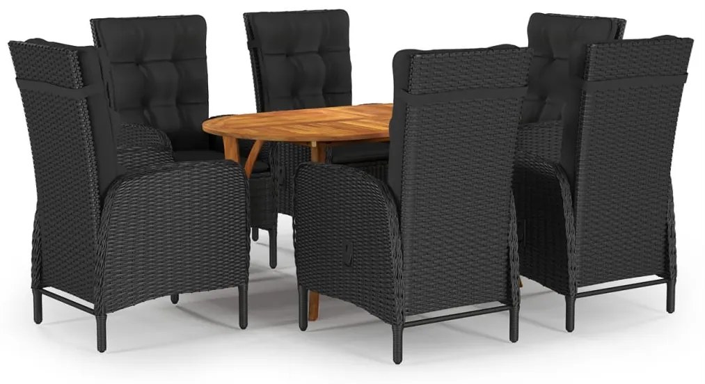 3071998 vidaXL 7 pcs conjunto de jantar para jardim preto