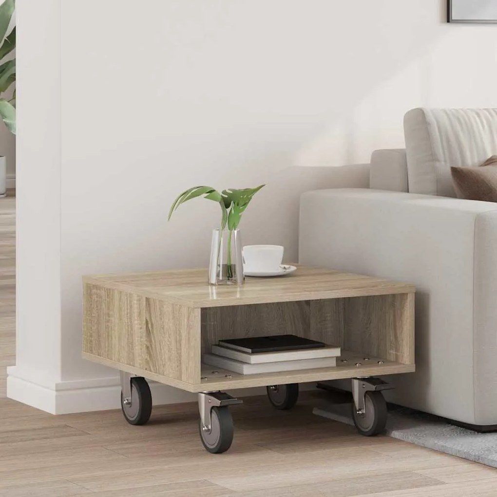 vidaXL Mesa Lateral com Rodas Carvalho Sonoma 50,5 x 50 x 30 cm