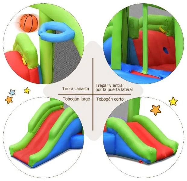 Castelo Insuflável com 2 Escorregas e Cesto de Basquetebol Sem ventilador 410 x 190 x 197 cm