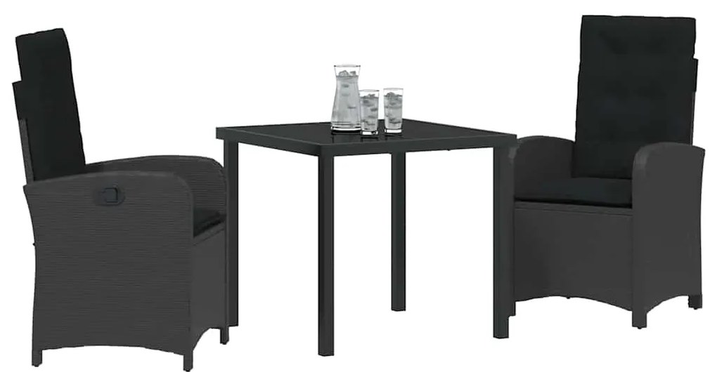 Conjunto de Jantar de Jardim em 3 Peças com Almofadas Preto Rattan Sin
