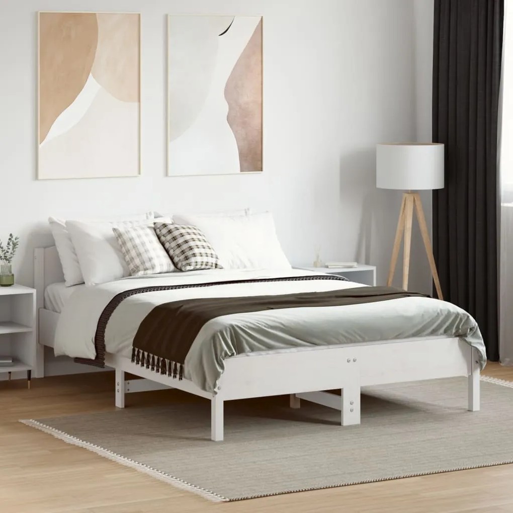 Cama sem colchão 140x190 cm madeira de pinho maciça branco