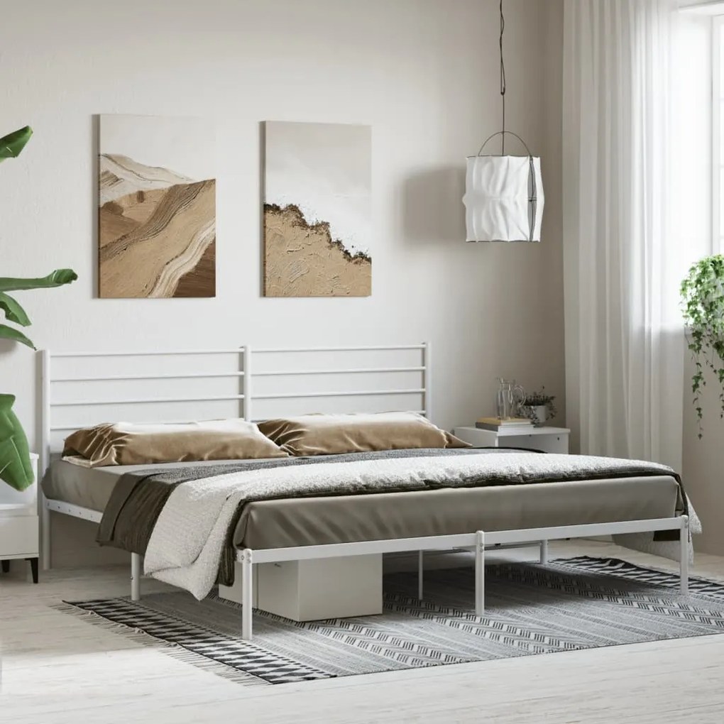 Estrutura de cama com cabeceira 180x200 cm metal branco