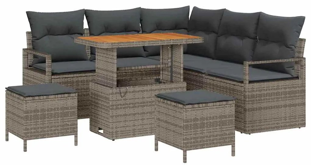Conjunto de Sofá de Jardim vidaXL 8 Peças com Almofadas Cinza Rattan P