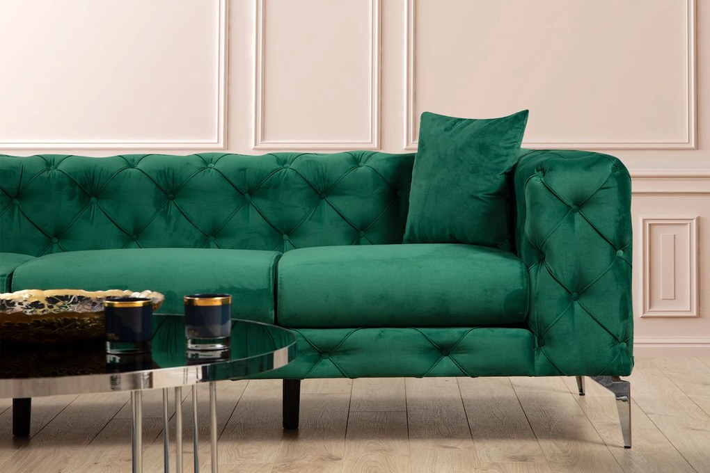 Sofá de 3 Lugares com Pernas em Metal Cromado – Francisca – Verde – 23