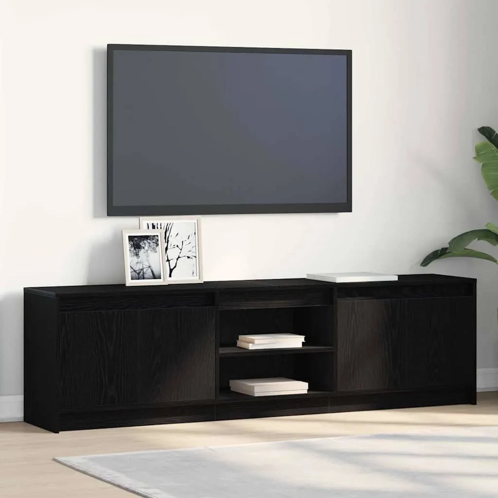 vidaXL Gabinete para TV com luzes de tira LED com armazenamento com porta Preto 182 x 34 x 50 cm
