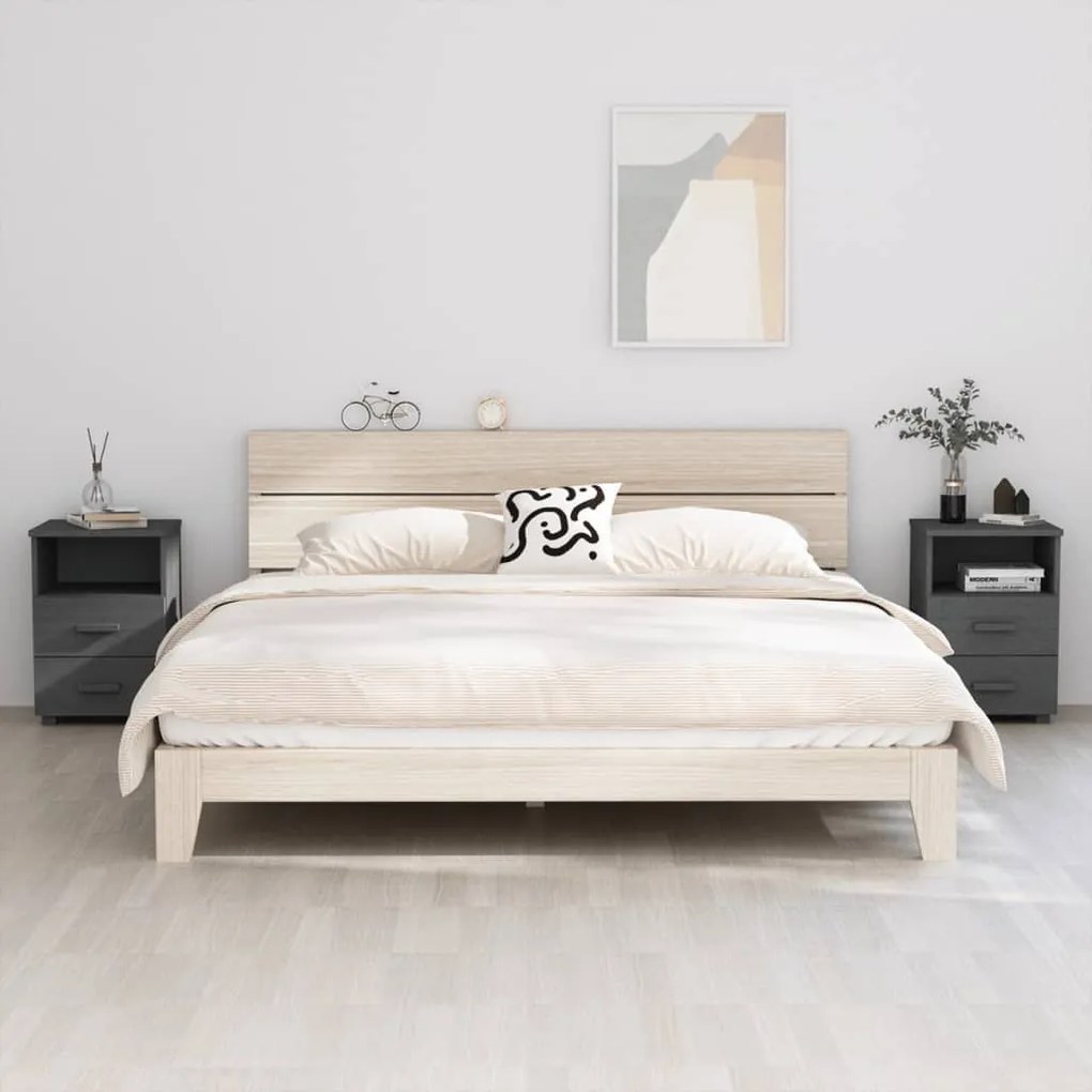 vidaXL Mesas cabeceira HAMAR 2pcs 40x35x62cm pinho maciço cinza-escuro
