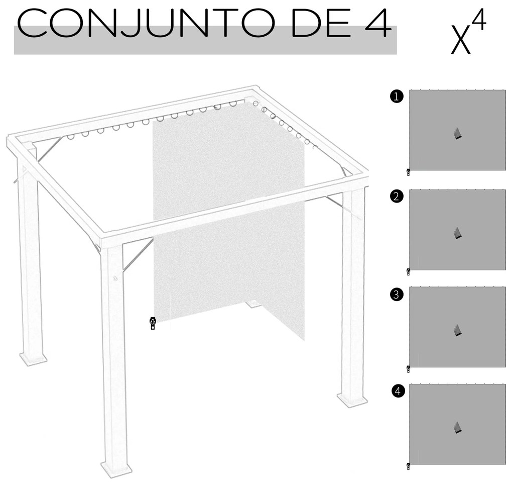 4 Paredes Laterais para Tenda 302x205 (NÃO INCLUIDA) cm Laterais para Tenda Universal com Ganchos e Argola em C para Tenda Cinza Claro