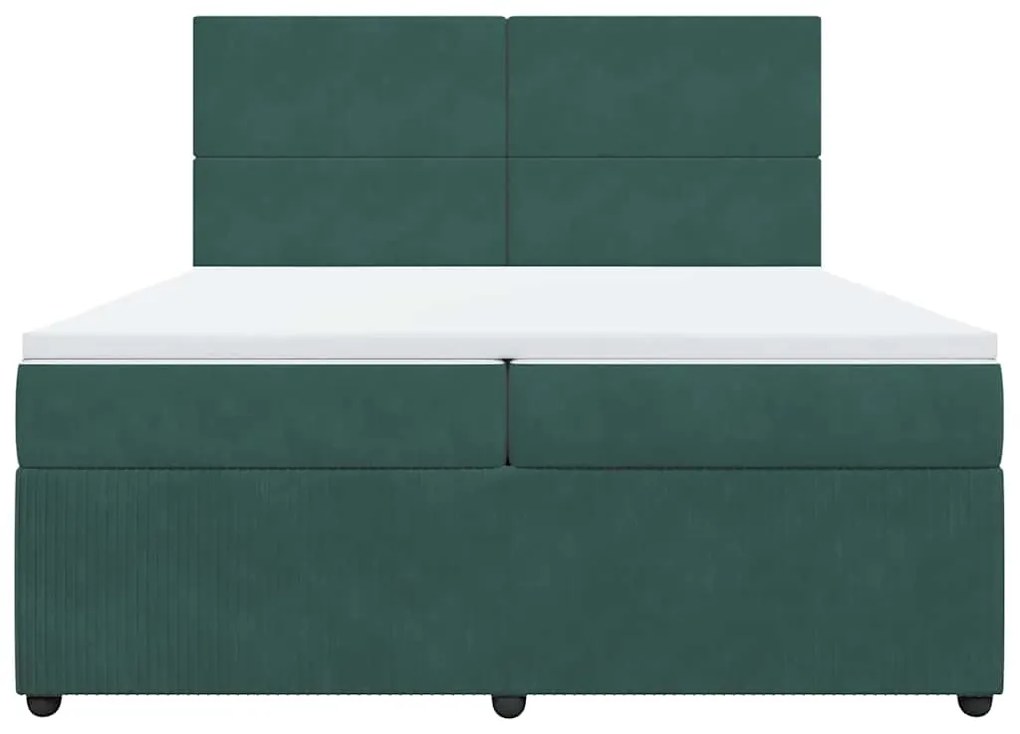 Cama com molas/colchão 200x200 cm veludo verde-escuro