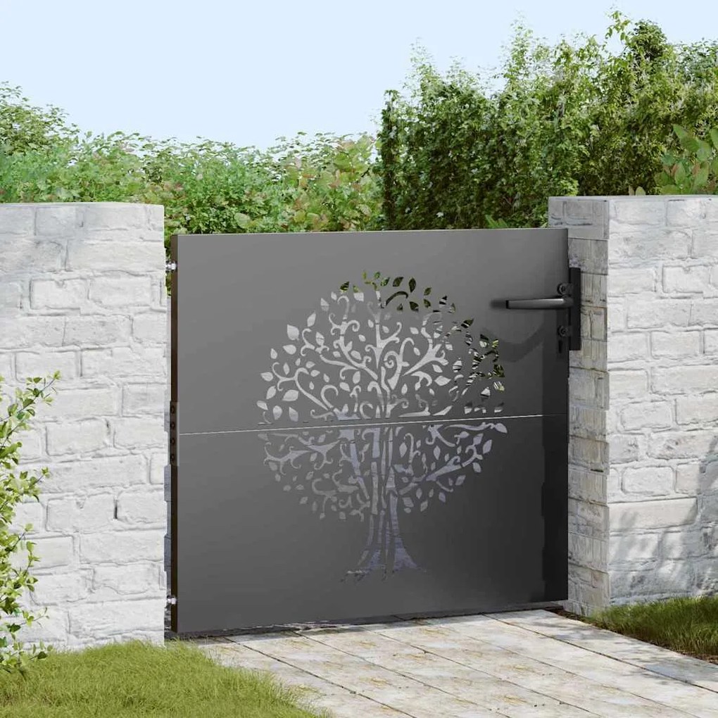 vidaXL Portão de Jardim, Portão de Jardim 85x75 cm Design de Árvore em Aço Corten