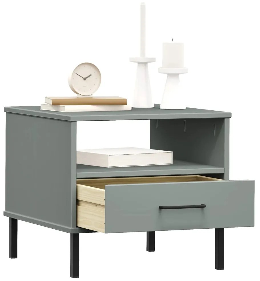 Mesa cabeceira c/ pernas de metal pinho maciço OSLO cinzento